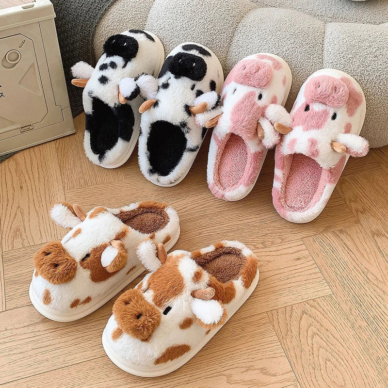 Cute Cow Slippers | Cozy Faux Fur House Shoes | Sizes 36–45