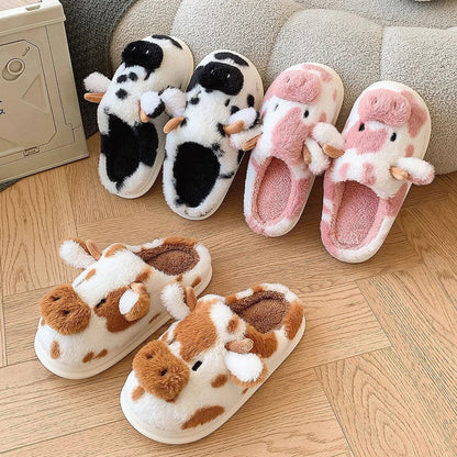 Cute Cow Slippers | Cozy Faux Fur House Shoes | Sizes 36–45