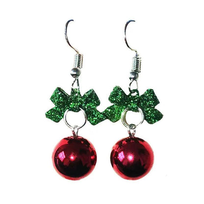 Green glitter cross charms with red bauble drops and silver hooks