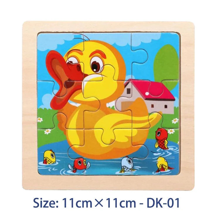 Kids wooden jigsaw puzzle tile set, duck theme, 11x11 cm