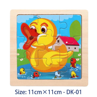 Kids wooden jigsaw puzzle tile set, duck theme, 11x11 cm