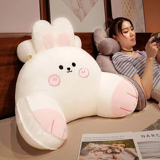 White cute rabbit reading pillow with pink blush details and long ear design