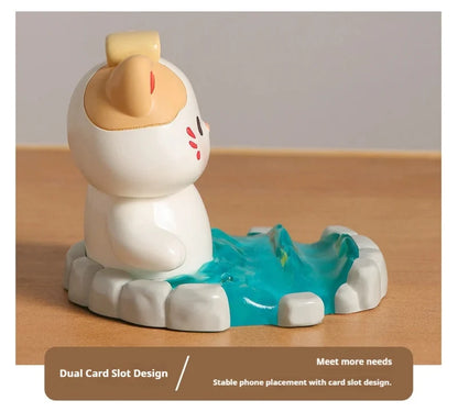 Kawaii Onsen Cat Phone Stand – Cute Cat Desk Accessory | Gift for Cat Lovers & Kawaii Fans