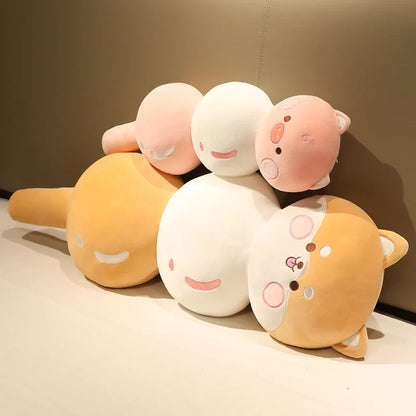 Assorted animal dango snack plush set with bunny ears and pig snout, pastel mix