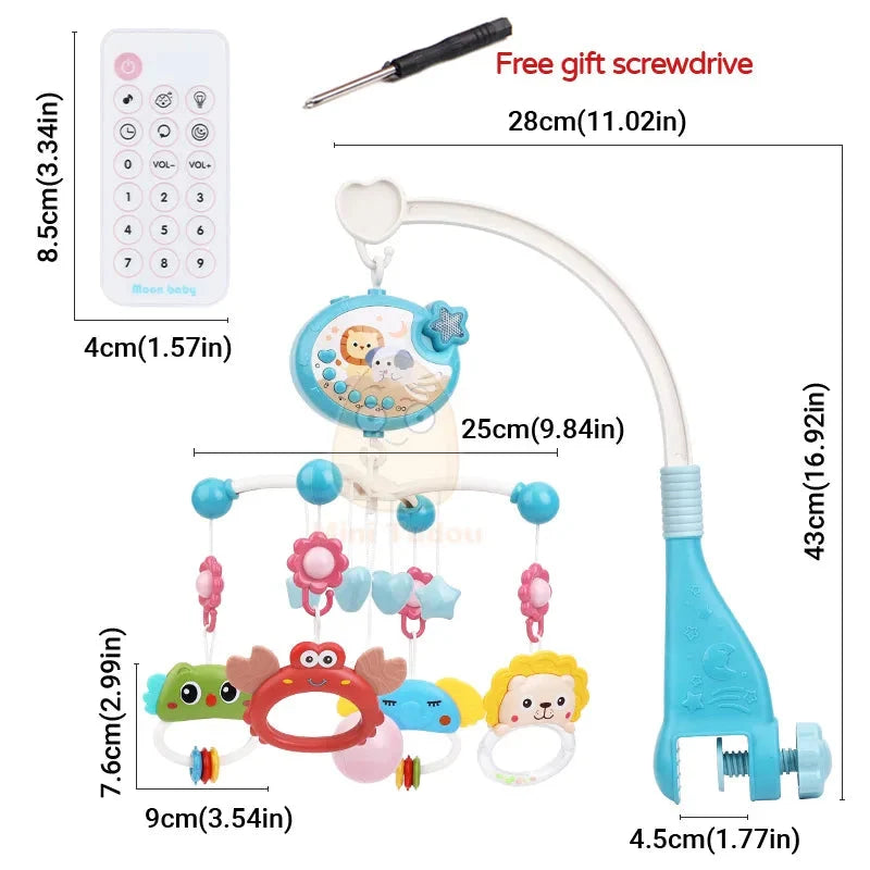 Baby Crib Mobile with Remote Control – Rotating Musical Projector Night Light | Hanging Animal Rattles | 0–12 Months | Newborn Baby Shower Gift