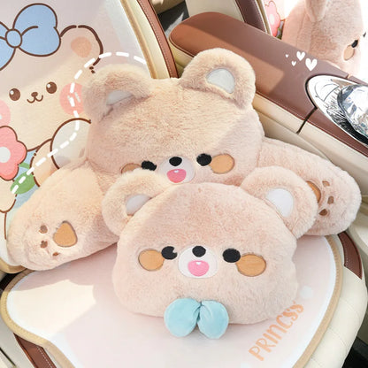 Kawaii Plush Bear Car Seat Accessories – Cute Headrest, Backrest & Pad Options