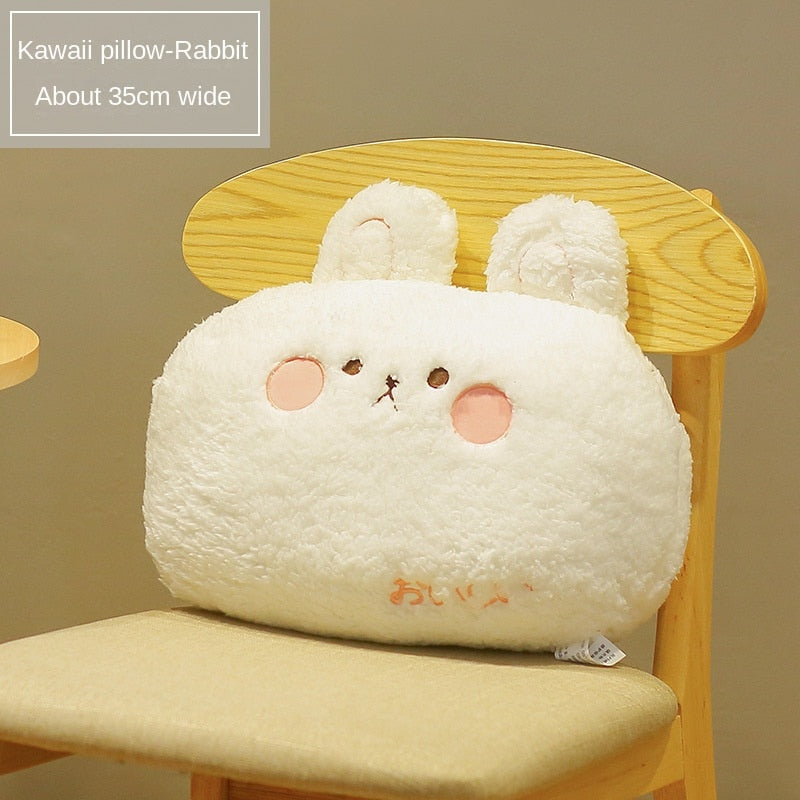 Rabbit-shaped plush cushion pillow, white, about 35cm wide