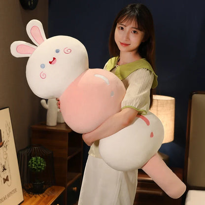 Plush bunny and pig dango snack toys in white and pink, held together
