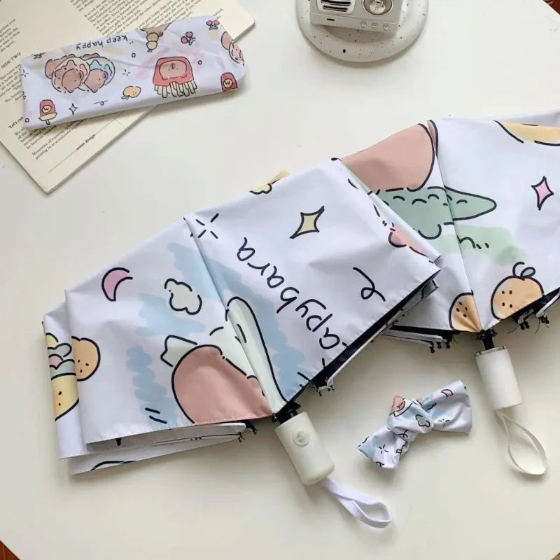 Kawaii Capybara Umbrella | 3-Fold Rain & UPF 50+ Sun Umbrella