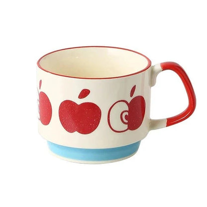 Retro Ceramic Stackable Mug 300ml – Scandinavian Pattern | Spots, Apples, Tulips, Trees & More | Coffee, Tea & Breakfast Cup | Housewarming Gift