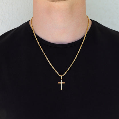 Gold small cross pendant necklace set with two layered chains
