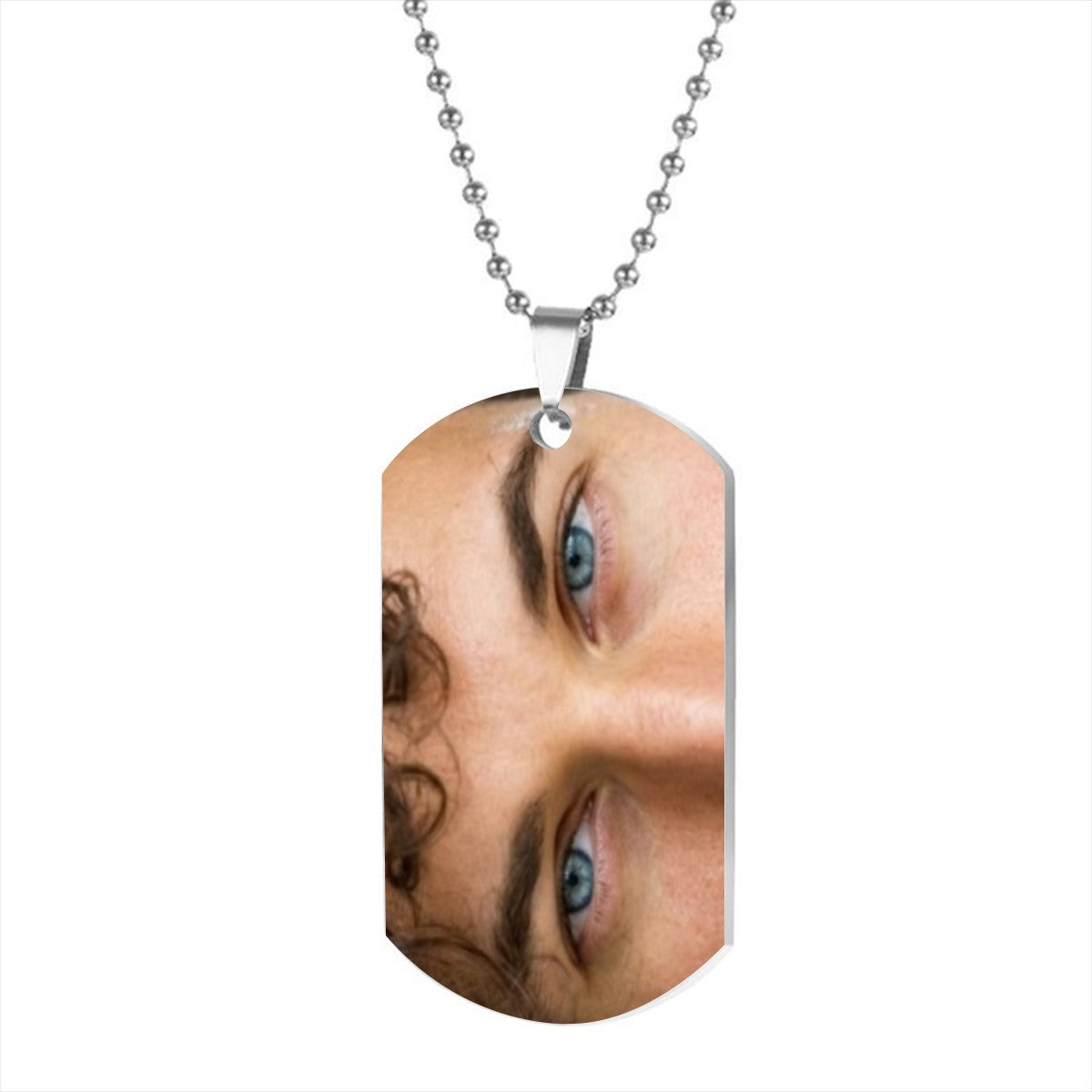 Custom eye photo pendant necklace with silver chain, oval pendant with blue eyes