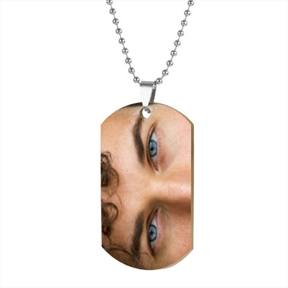 Custom eye photo pendant necklace with silver chain, oval photo of blue eyes