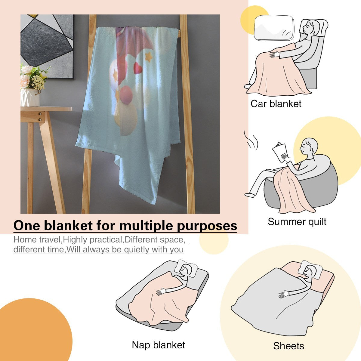 Light blue blanket shown folded, with character graphic and “Daisy”