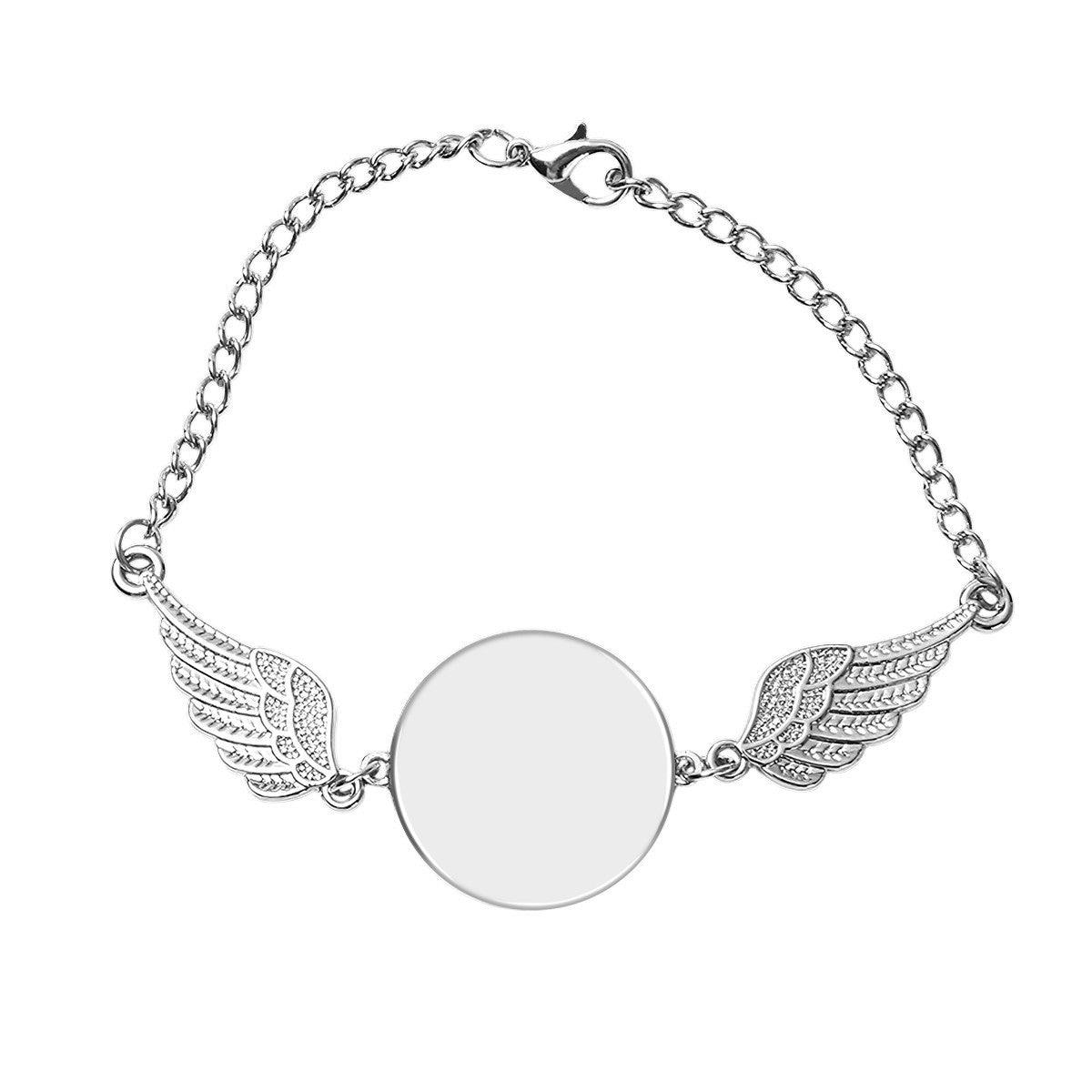 Silver angel wing photo bracelet with blank round locket and linked chain