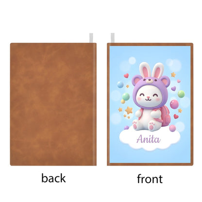A5 notebook set: brown back cover and purple kawaii bunny front with name Anita