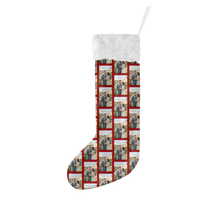 Photo grid Christmas stocking with white faux-fur cuff and hanging loop