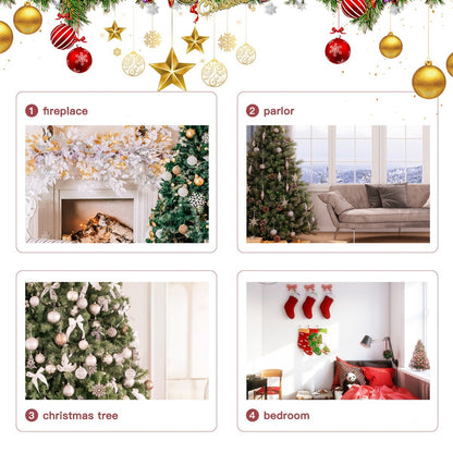 Christmas stocking photo-placement guide with four room preview panels
