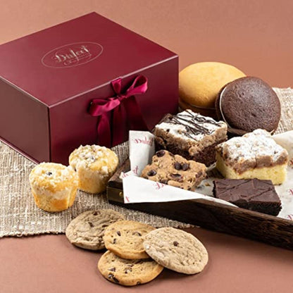 Comfort & Care Gift Basket with assorted cookies and fudge in burgundy box