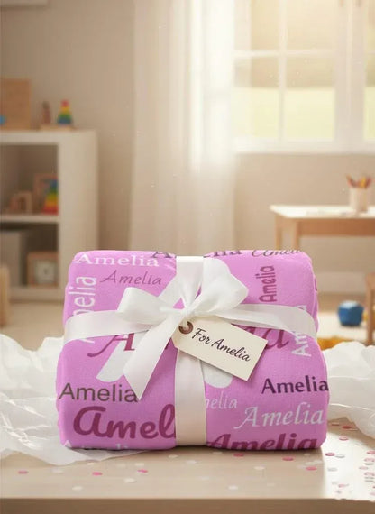 Your Letter and Name - Personalized Name Blanket: Pink & White Flannel Fleece Throw - Dream Dragons