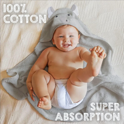 Gray hooded baby towel with bear ears and face, soft wrap for newborns
