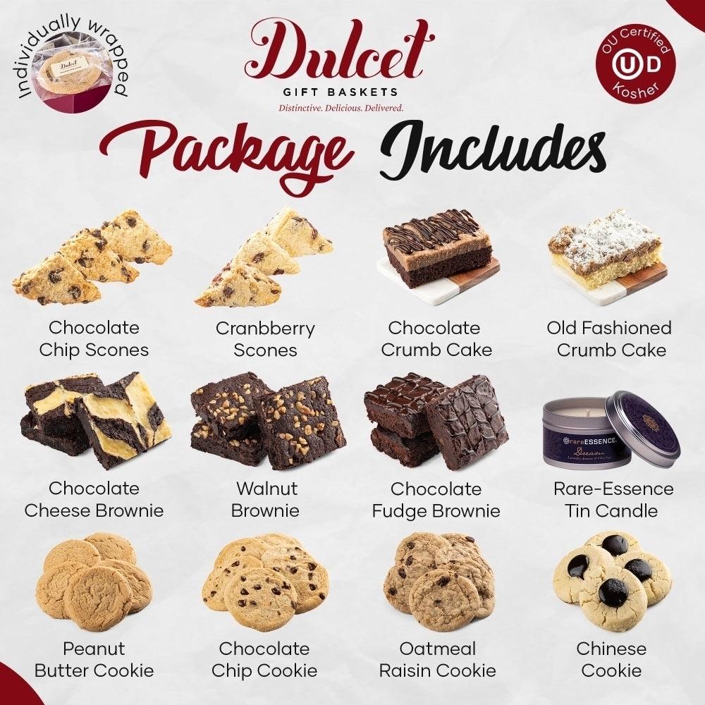 Auswahl an Gebäcken und Brownies in der „Package Includes“-Übersicht