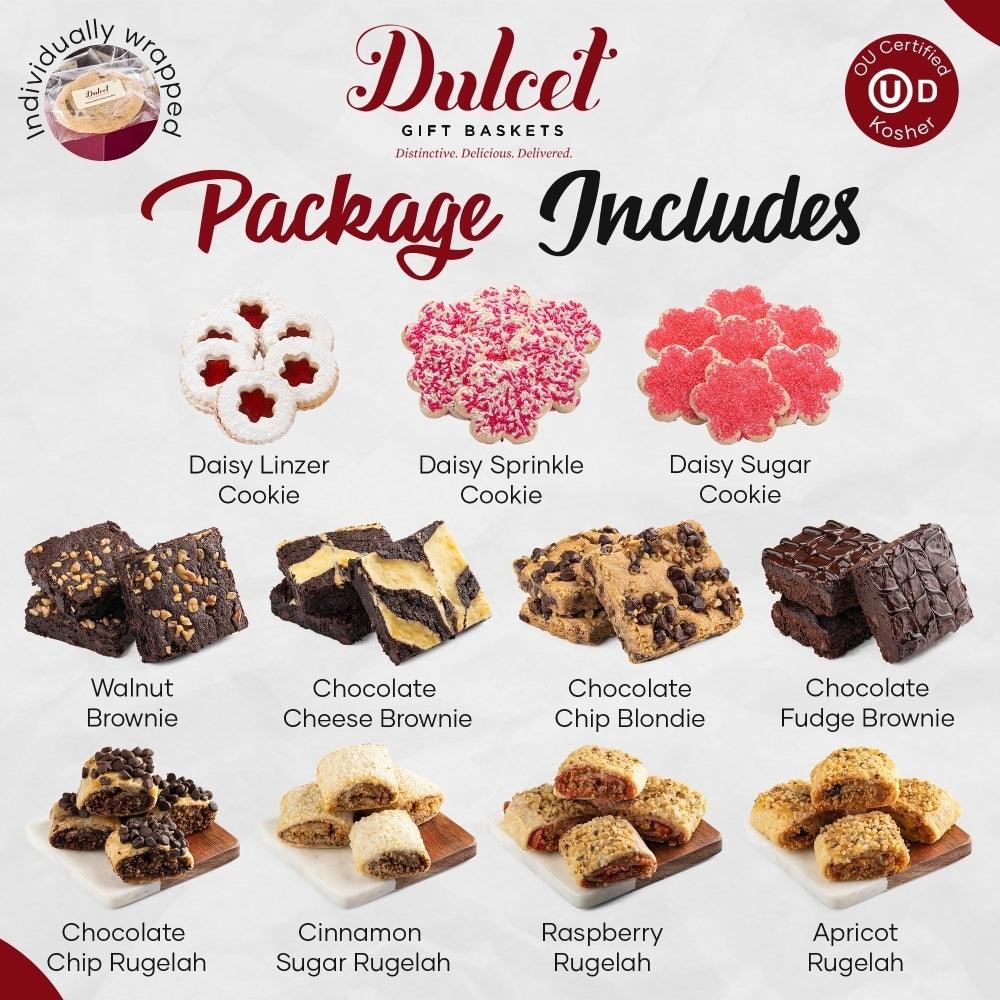 Assorted cookies package: daisy, brownies, rugelach, and chip blondie varieties