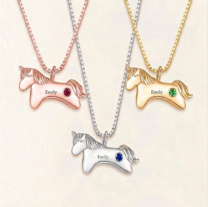 Unicorn birthstone necklace set: gold, silver, and rose colors with colored gem pendants