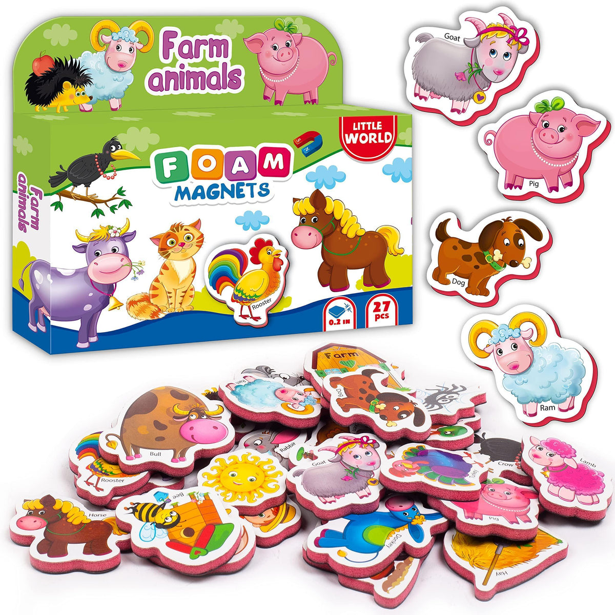 Set of colorful farm animal foam refrigerator magnets with 3+ kids theme