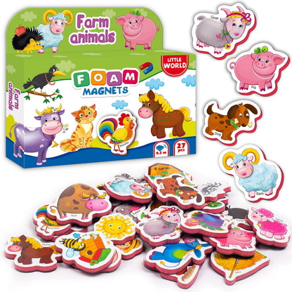 Set of colorful farm animal foam refrigerator magnets with 3+ kids theme