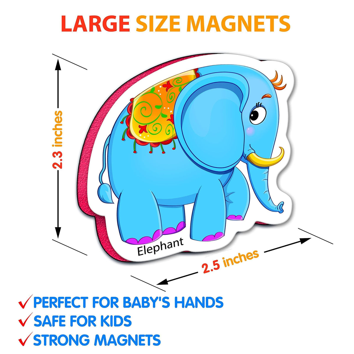 Large elephant zoo animal foam fridge magnet, rounded cutout with strong backing