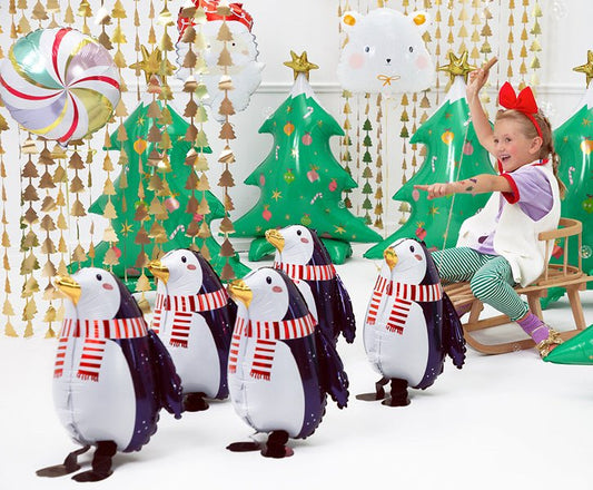 Candy balloon set with penguin balloon figures and foil balloon cluster decor