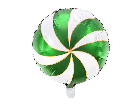 Christmas candy striped foil balloon in green and white, round petal design