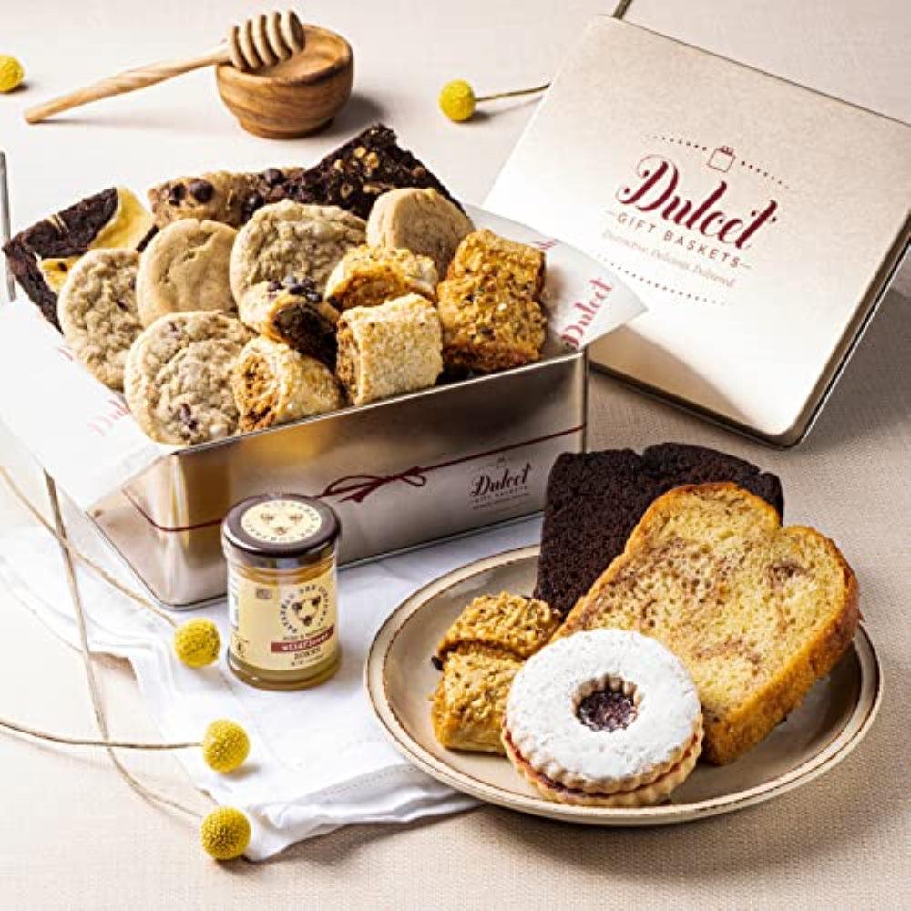 Assorted cookie mix and Savannah Bee honey in gift tin