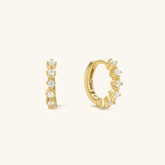 Gold vermeil cluster huggie hoop earrings with small clear stone rows