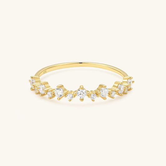 18K gold vermeil half-eternity ring with cubic zirconia cluster stones, gold band
