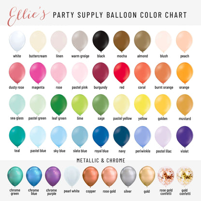 Ellie's balloon color chart with many balloon shades for DIY garland kits