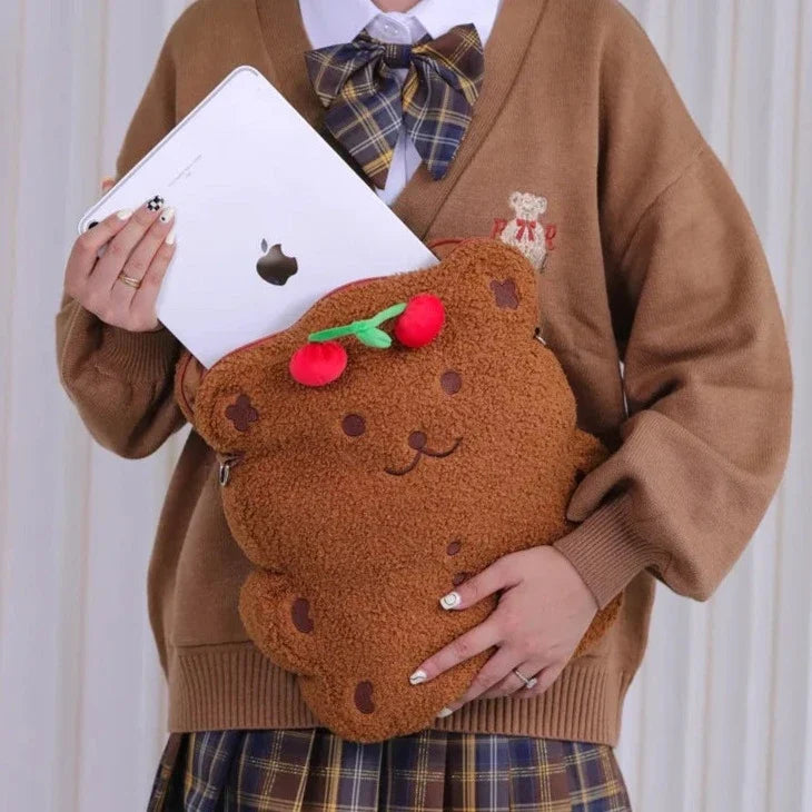 Kawaii Bear & Cherry Laptop Sleeve – Cute Tablet Case | 11, 13 & 13.3 Inch Sizes