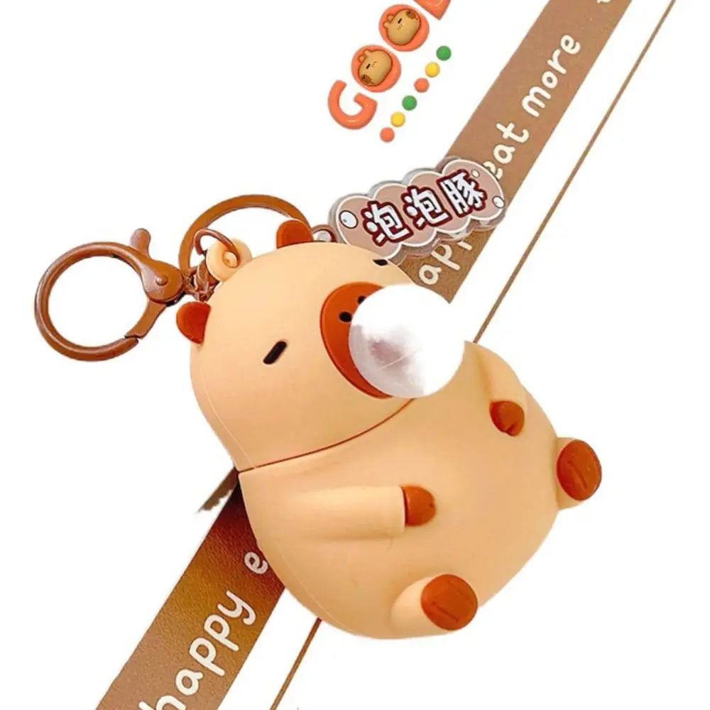 Capybara plush keychain, squeeze bubble nose topper and metal key ring