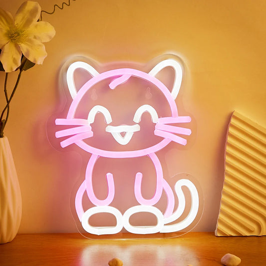 Kawaii Cat Neon Light – Cute LED-Style Room Decor | 5V USB Powered