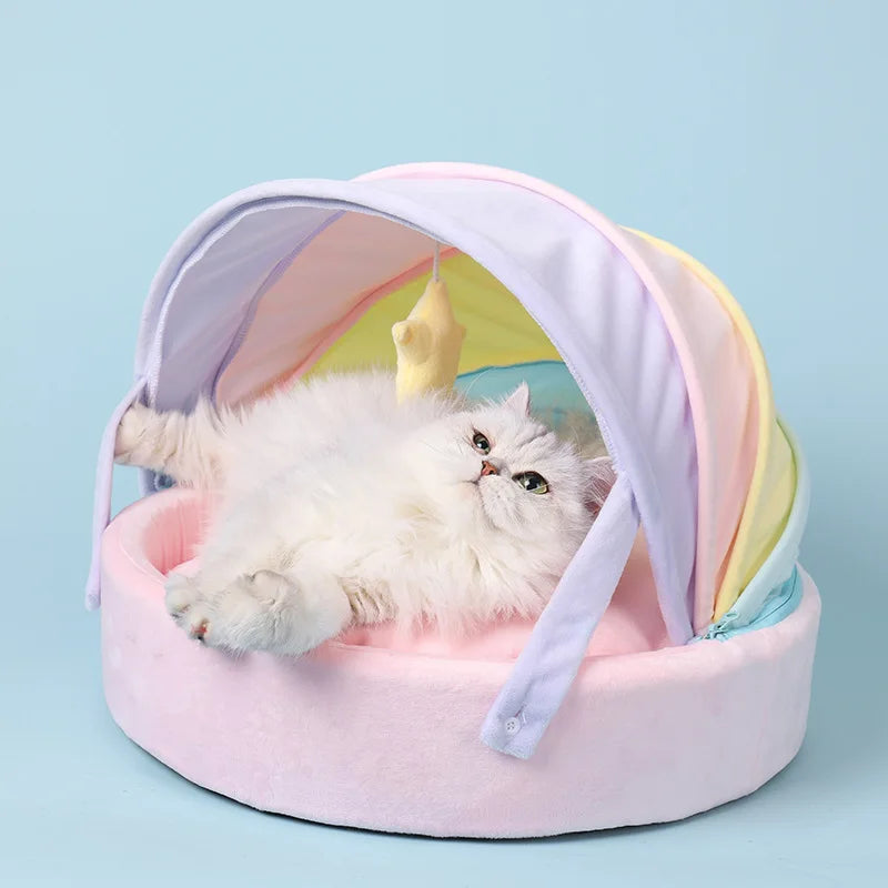Kawaii Pastel Rainbow Cat Bed – Cute Cosy Cat Tent | 45x45x32cm