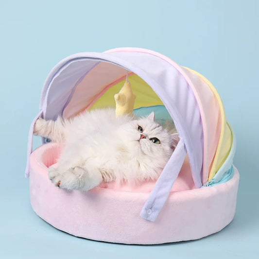 Kawaii Pastel Rainbow Cat Bed – Cute Cosy Cat Tent | 45x45x32cm