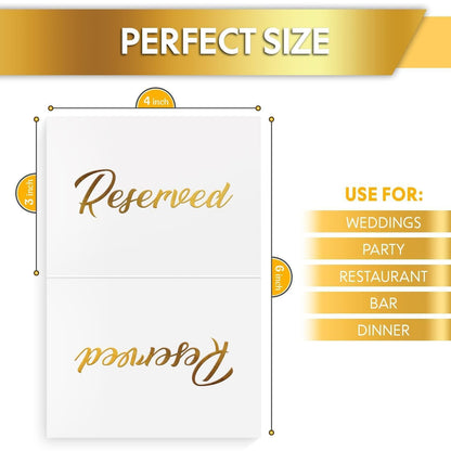 Reserved table tent sign card showing “Reserved” text; 4 inch size marked