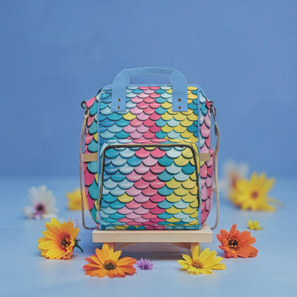 Mermaid Scale Diaper Backpack – Rainbow Holographic Fish Scale Print | Insulated Bottle Pockets | Large Capacity Nappy Bag | New Mum Baby Shower Gift