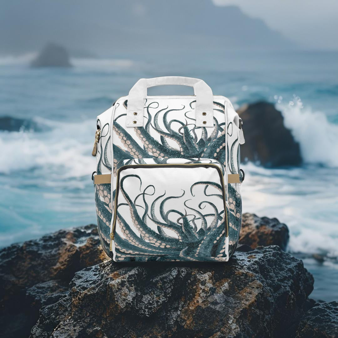 Octopus Diaper Bag Backpack - Ocean Tentacle Print Nylon Baby Bag for Parents Who Love the Sea, 15x10.8x6.7 in