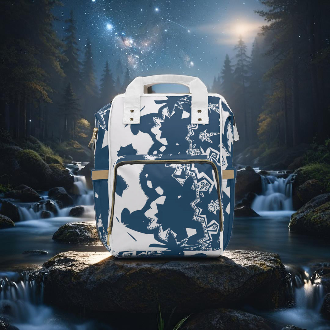 Navy & White Graphic Starburst Diaper Backpack – Converts to Changing Station | Large Capacity Nappy Bag | Modern Unisex Design | Baby Shower Gift