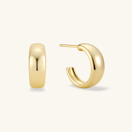 Small dome hoop earrings in gold-plated brass, 15.5 mm, polished curved profile