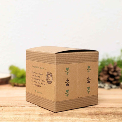 Back of dwarf sunflower seed kit box with instruction text and plant icons
