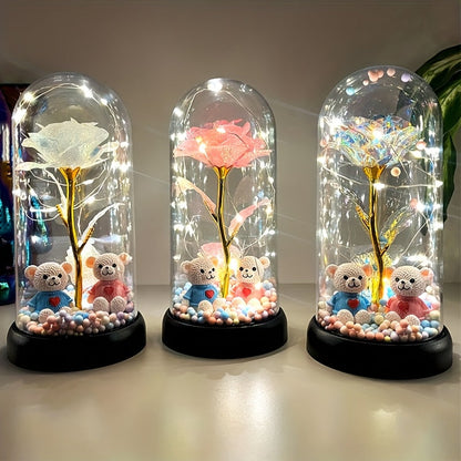 1pc Glow-in-the-Dark Rose Flower Decoration with LED-like Glow - Elegant Tabletop Centerpiece in Clear Dome, Battery-Powered (AAA Not Included) - Perfect Gift for Valentine's, Mother'S Day, Weddings, Birthdays, Christmas - Wo