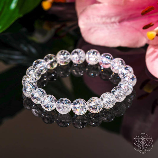 Ice quartz beaded bracelet with clear round stones on a stretch band